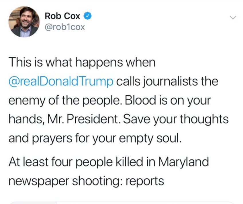 Reuters Editor Blames Trump For Annapolis Shooting: 'Blood On Your Hands'