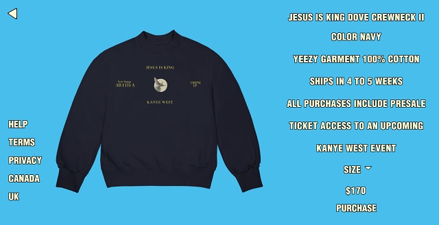 Kanye West Sells 'Jesus Is King' Sweatshirt For $250, Sweatpants $140