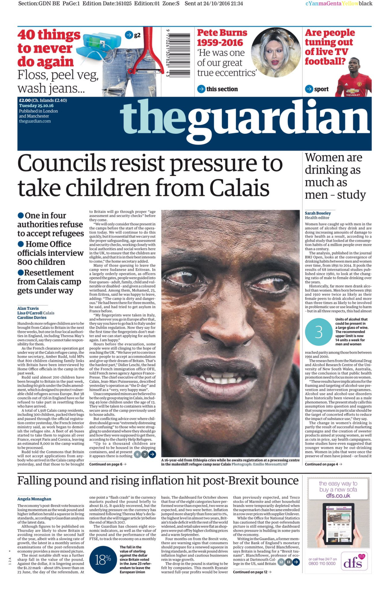 Guardian Front Page: “A 16-Year-Old Migrant Cries…”