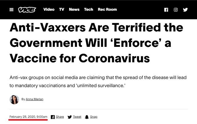 Flashback: VICE News, Feb 2020: ‘Anti-Vaxxers’ Are ‘Terrified’ Govt Will Enforce ‘Mandatory’ Shots